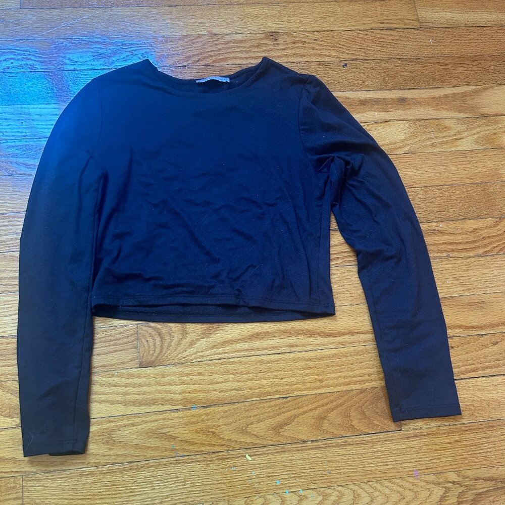 Black Long Sleeve Crop Top, Size: Medium